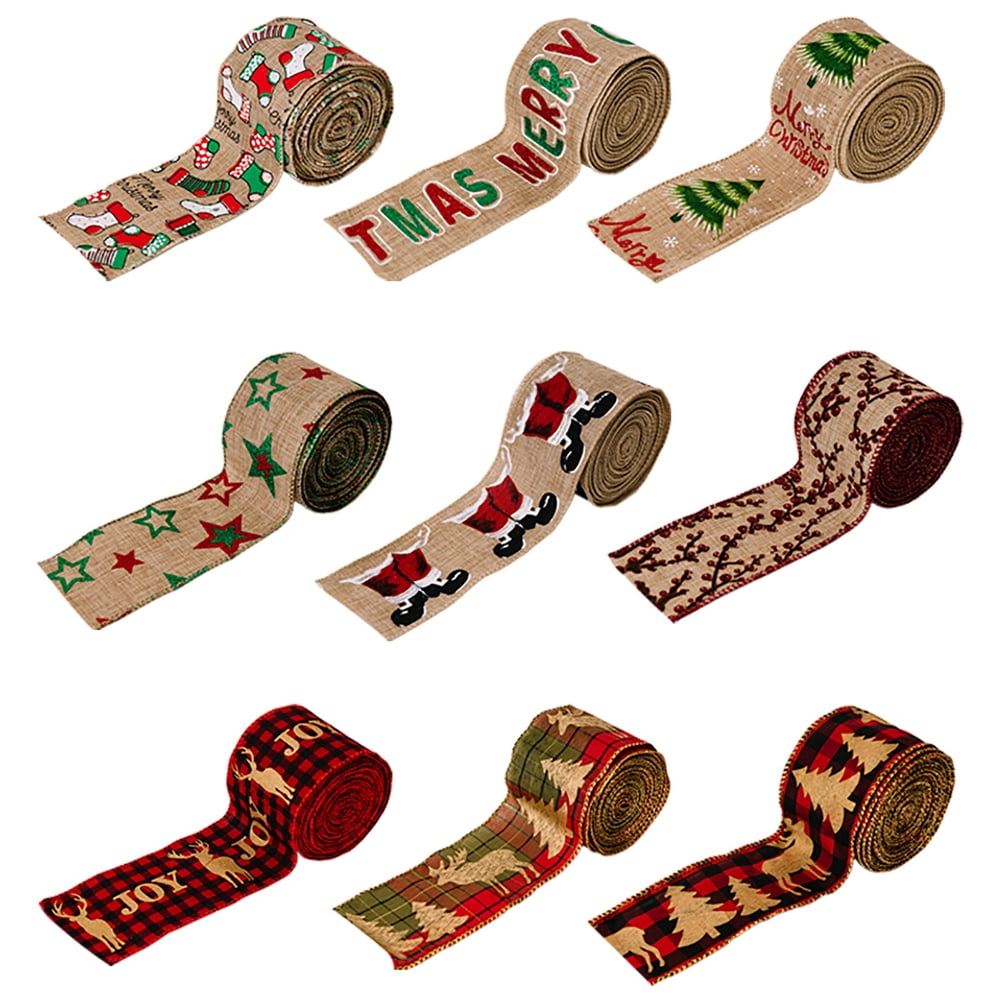 9 Rolls Burlap Ribbon for Christmas Tree, 50 Yards x 2.4 Inches Red