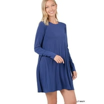 Zenana Women & Plus Long Sleeve Jersey Flared Tunic Top with Side Pockets