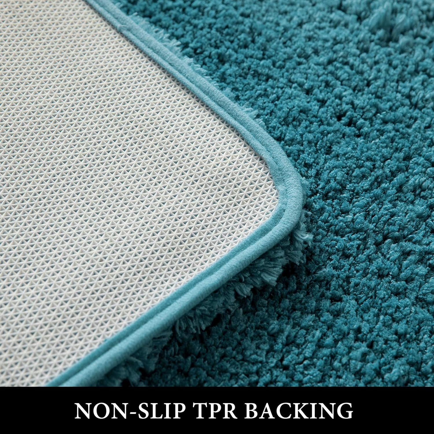 Set of 2 Bathroom mats and Toilet Rugs, 16''x24''+16''x24''+20''x20''(U-Shaped), Non Slip Soft Rugs for Bath Tub Shower, Teal