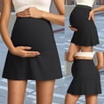 thumbnail image 2 of Gyujnb Solid Stretch Full Over Belly Maternity Skort Flared A Line Mini Skirt Built In Anti Chafe Shorts Casual Work Athletic Pregnancy Postpartum Daily Bottoms,M, 2 of 9
