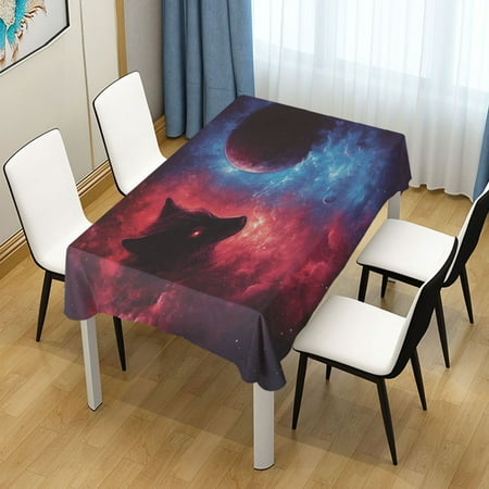

60x108 Inch Tablecloth Polyester Square Tablecloth for Home Kitchen Dinner Decor Wolf and Planet