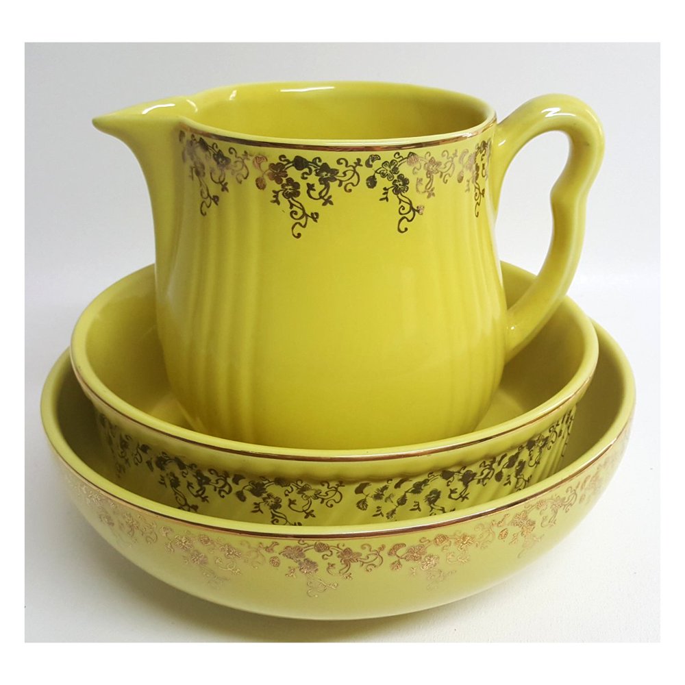Vintage 1950's Hall Superior Quality Kitchenware Yellow Gold Gilt Ivy 3