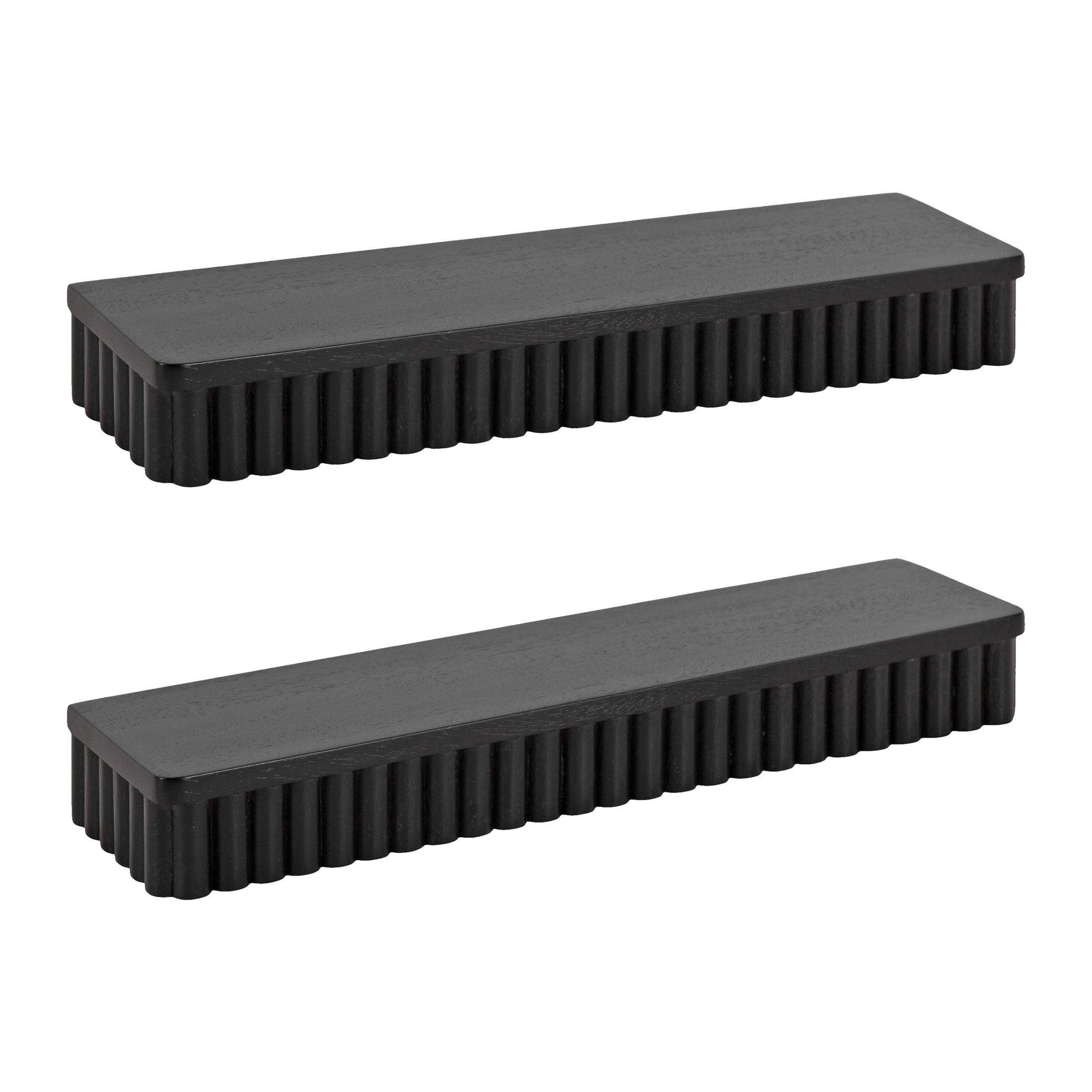 Kate and Laurel Reid Modern Ribbed Wood Floating Shelves, Set of 2, 20 Inches, Black, Decorative Floating Shelf Set for Use as Cute Nursery Book Shelves or Living Room Gallery Wall Decor