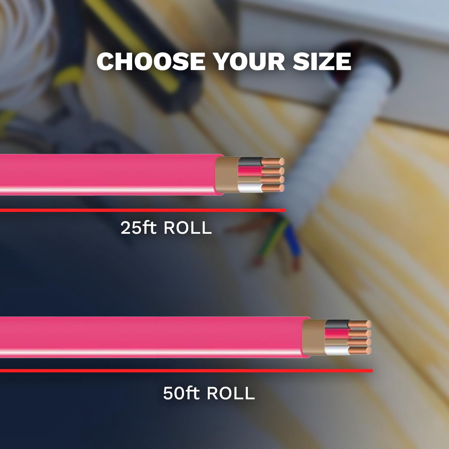10/3 NM-B Copper Electrical Wire 10 Gauge, 3 Conductors with Groun Non-Mettalic, Sheathed Cable, Residential Indoor Pink 25 FT