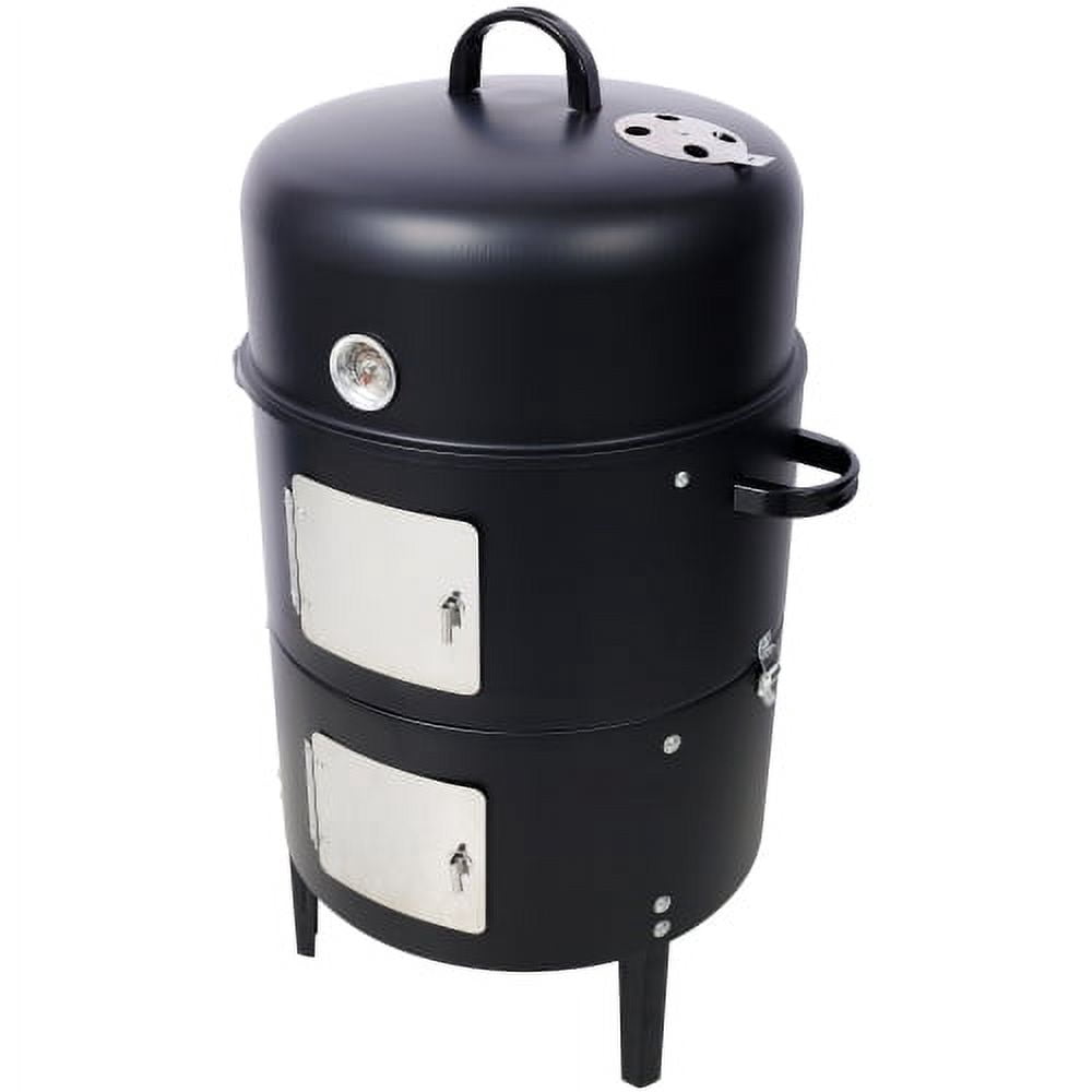 Aezusy 17 Inch Steel Charcoal Smoker, Heavy Duty Round BBQ Grill for Outdoor Cooking, Black