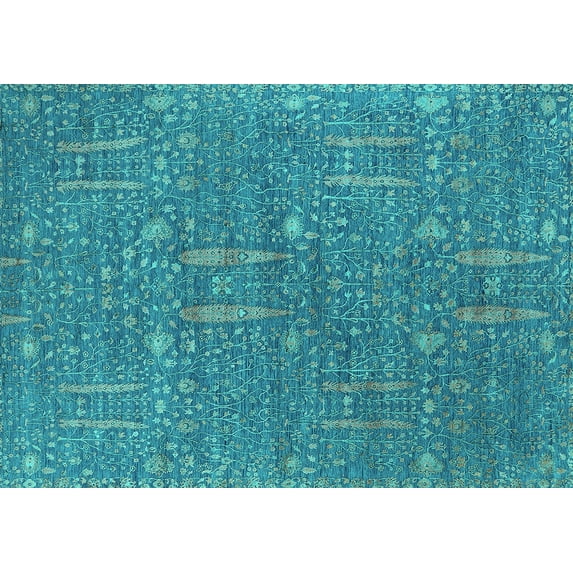Ahgly Company Machine Washable Indoor Rectangle Oriental Turquoise Blue Industrial Area Rugs, 2' x 5'