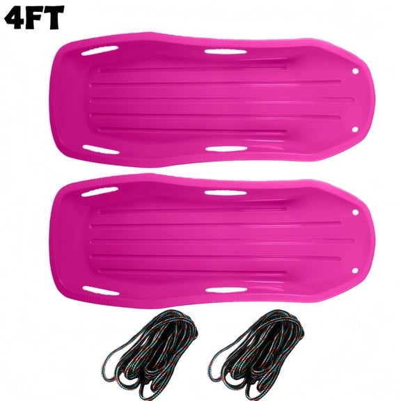 2Pack 4FT Pink All-Weather Snow Sled, Durable Two-Rider Toboggan with Polished Bottom for Maximum Speed & Control
