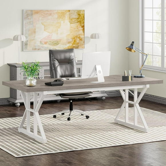 Tribesigns 70.8-Inch Executive Desk, Large Computer Office Desk Workstation, Modern Simple Style Laptop Desk Study Writing Table Business Furniture for Home Office (Grey/White)