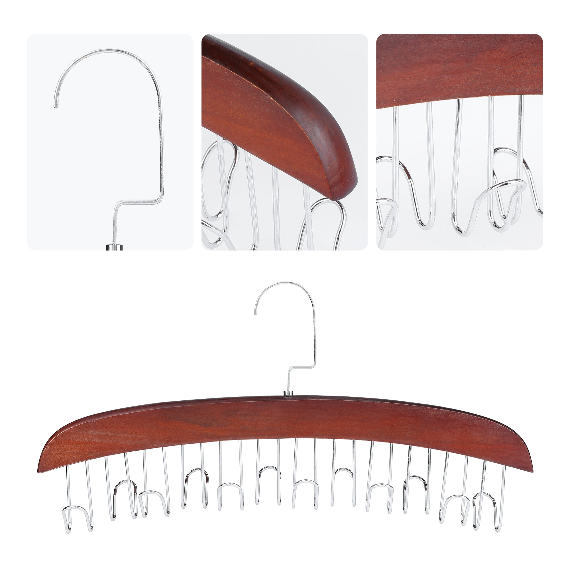 Unique Bargains Bra Hangers Wood Tank Top Hanger with 8 Hooks 2 Pcs Dark Brown