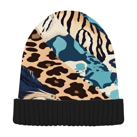 joogoo Leopard Print Beanie Hats Cuffed Winter Warm Knit Thick Beanies