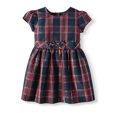 Holiday Short Sleeve Plaid Special Occasion Dress (Toddler Girls)