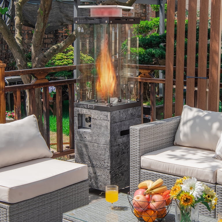 Gymax 41,000 BTU Outdoor Propane Patio Heater Standing Faux Stone Concrete Glass  Tube Heater w/ Metal Hood - Walmart.com