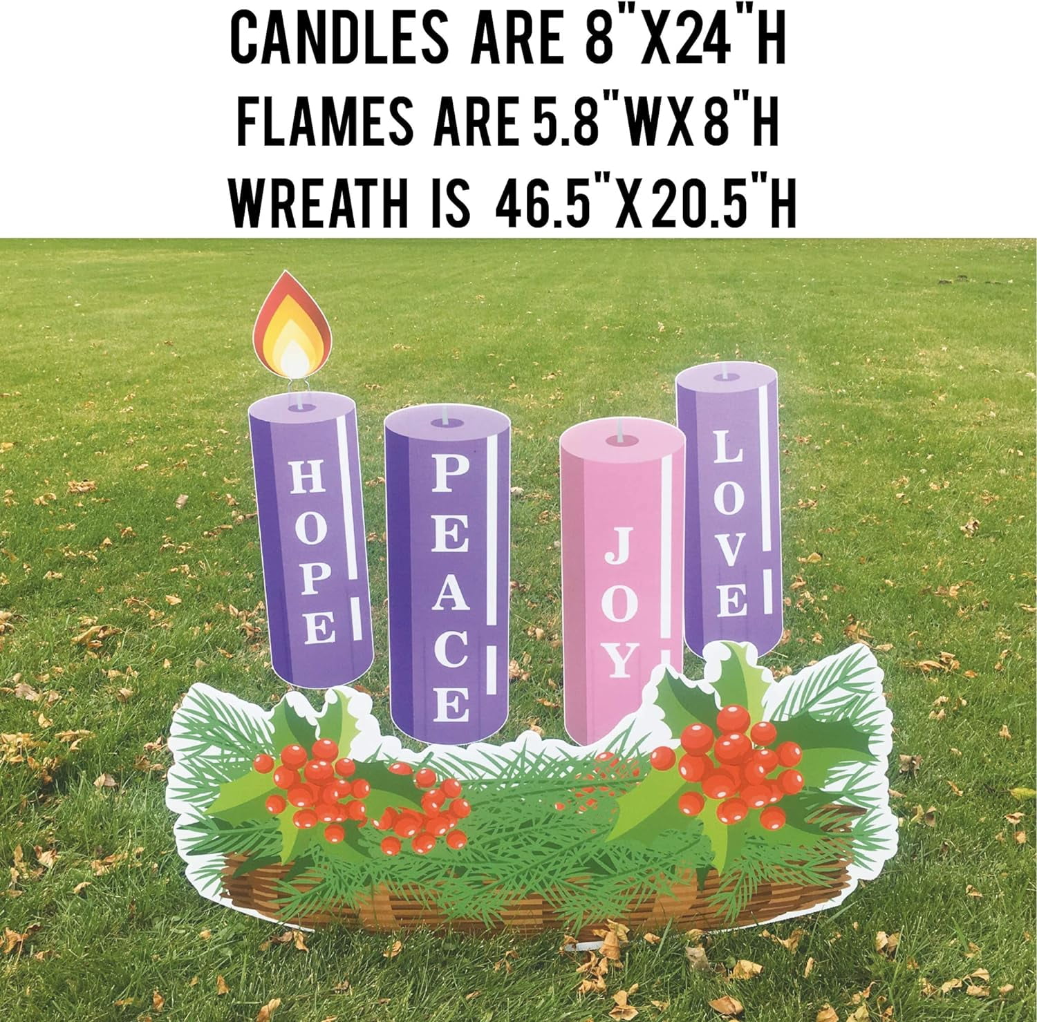 46.5 Inch Large Outdoor Advent Wreath Yard Decoration Set, 9 Pc Christmas Yard Signs with Stakes, Durable & American Made