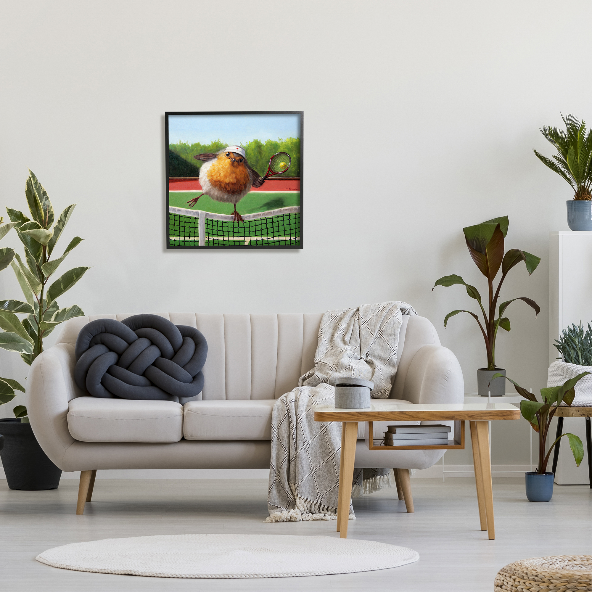 Stupell Industries European Robin Playing Tennis Clear Summer Sky, 24 x 24, Design by Lucia Heffernan