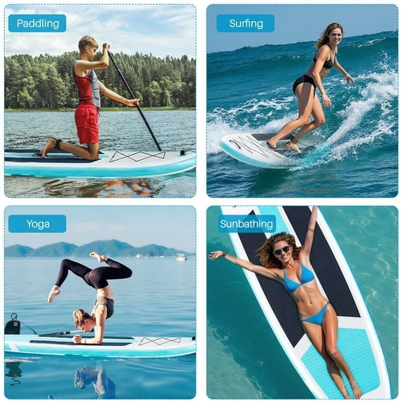 TINKLE WELL 10'5" Inflatable St& Up Paddle Board (SUP) Kit, Wide Stable Design w/ Non-Slip Deck & Adjustable Paddle for Youth & Adults，Blue & White