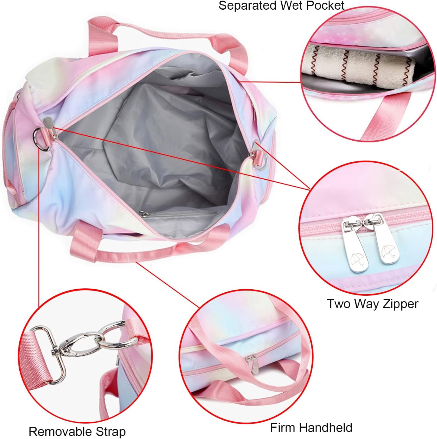 Weekender Duffel Dance Bag For Girls Gym Bag Overnight Travel duffle Bags with Shoe Compartment Wet Pocket Pink