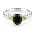 thumbnail image 4 of Gem Stone King 2 Tone 10K Yellow Gold and 925 Sterling Silver Black Onyx and White Lab Grown Diamond Ring for Women (1.68 Cttw, Gemstone Birthstone, Available in Size 5, 6, 7, 8, 9), 4 of 6