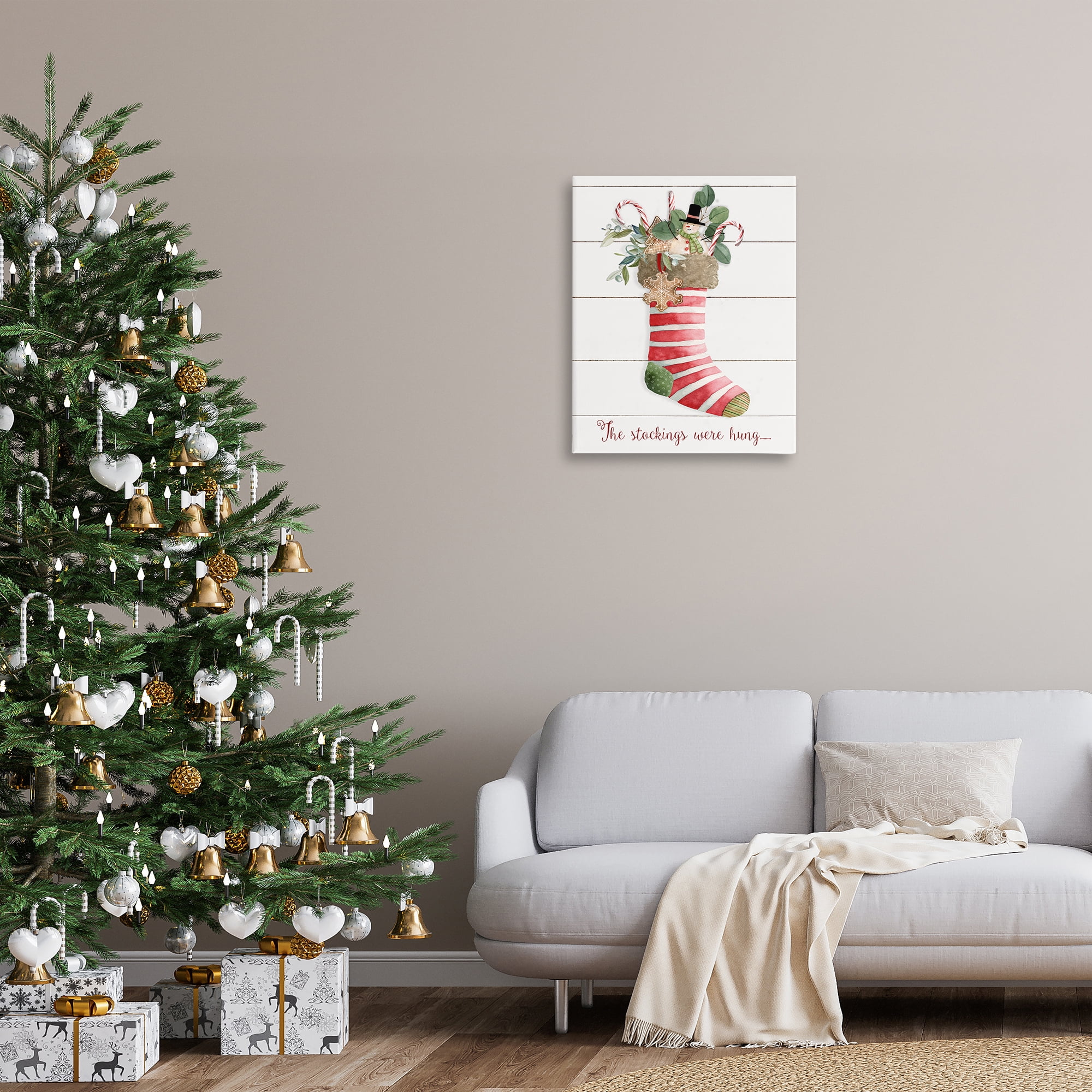 Stupell Industries Striped Christmas Stocking Holiday Painting Gallery Wrapped Canvas Art Prints Wall Art, 24 x 30