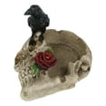 thumbnail image 2 of Gothic Raven Crow Perching On Rose Skull Cigarette Ashtray Jewelry Dish Figurine, 2 of 7