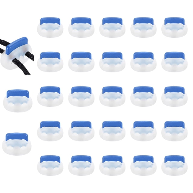 Uxcell 25 Pcs Bloqueo de Cuerda de Plástico con Resorte, Clip de Dos Orificios, Tope de Fin de Cuerda, Transparente + Azul