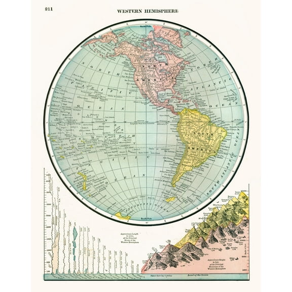 Historic Map - Western Hemisphere - Johnson 1888 - 23 x 29.14 - Vintage Wall Art