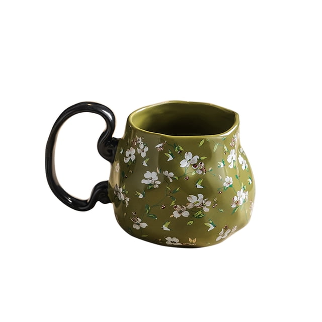 Pequeñas Tazas de Café Vintage Primavera Verde Floral Cerámica Mesa de Café Taza 350Ml