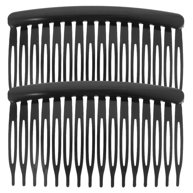SHISUYAN 2pcs French Side Combs Hair Combs Side Comb Clips in black, made of lightweight and durable plastic. These flexible hair combs measure 8 x 5 cm (3.1 x 2 inches) and are designed for fine hair. The package includes two combs with a simple design suitable for various hairstyles and outfits.