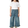 thumbnail image 4 of Kids Girls Jeans Denim Elastic Wasit Wide Leg Casual Kids Pants 3-4 Years, 4 of 4