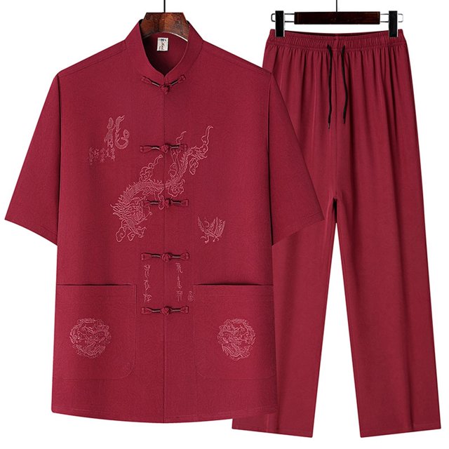 Tenues 2 Pcs pour Hommes, Ensemble Décontracté Régulier pour Hommes à la Mode Confortable Uni à Manches Courtes avec Col Rabattu, Cadeaux pour Hommes, P