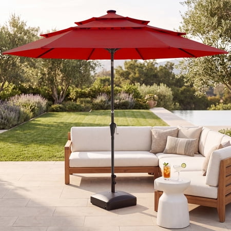 Best Choice Products 10ft 3-Tier Patio Umbrella, Market Sun Shade w/ Tilt Adjustment, Easy Crank - Red