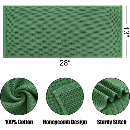 YILOSF-100% Cotton Waffle Weave Kitchen Hand Towels (13 x 28 Inches Grass Green) 4-Pack Super Soft and Absorbent Dish Towels for Drying Dishes