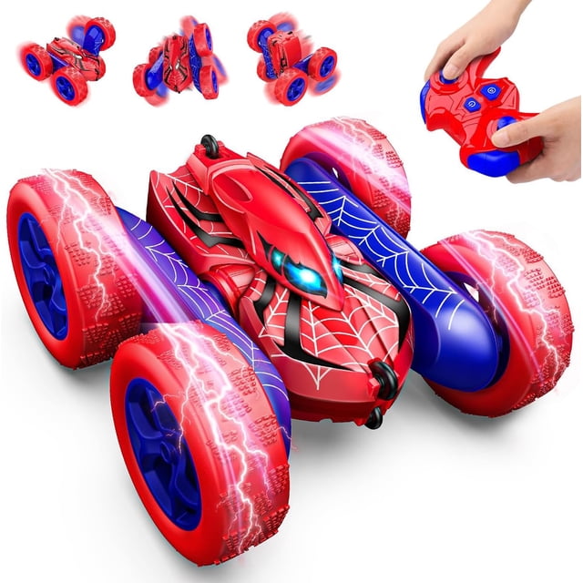 Spider Coche de Control Remoto,Doble Cara Giratoria de 360° 2.4GHz 4WD Recargable Todoterreno RC Acrobacias con Luces Frías,Juguete Exterior y Interior (Brazos oscilantes)