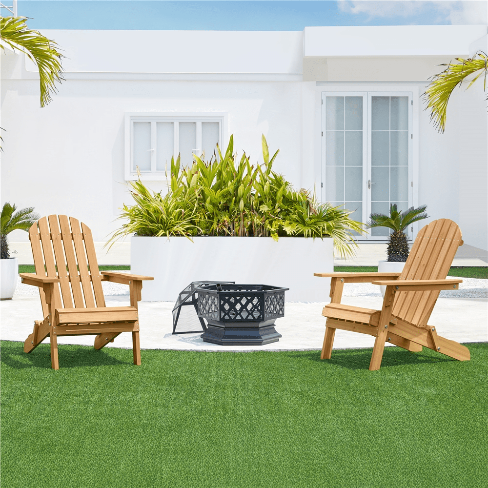 Renwick Folding Adirondack Chair for Patio Garden, Set of 2, Brown
