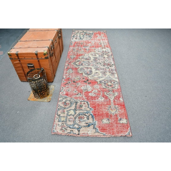 2.7x8.8 ft Accent Rugs, Oushak Rugs, Office Kitchen Rug, Turkish Rug, Vintage Rug, Red Persian Rug, Rugs For Nursery, Aztec Entry Rug