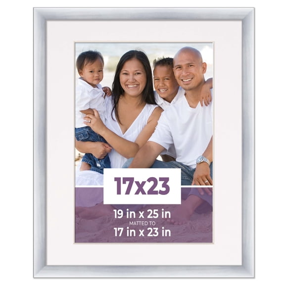 17x23 Frame Silver With White Picture Mat For 17x23 Photo - Silver 19x25 Frame To Display Print or