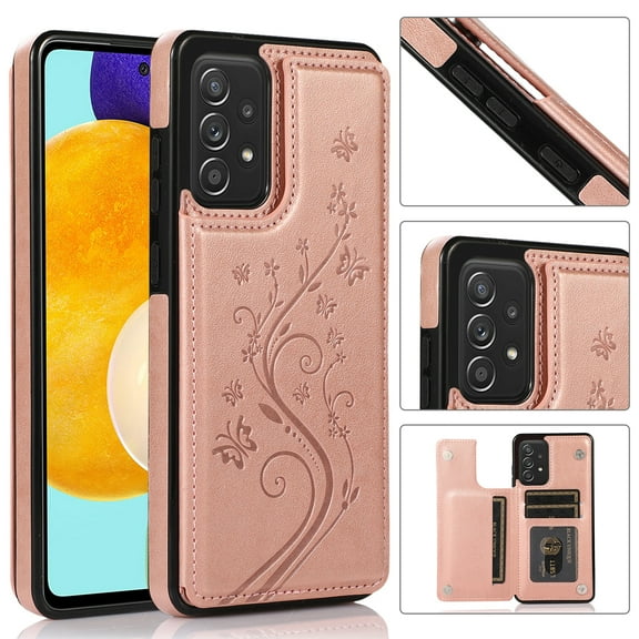 SaniMore for Samsung Galaxy A53 5G 6.5" Magnetic Wallet Case, PU Leather Case with Card Slot & Kickstand Shockproof Protective Case for Samsung A53 5G Women Ladies, Rosegold