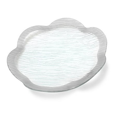 Fused Glass Platters - GAC Elegant 13 Inch Scalloped Tempered Glass Round Serving Platter Unbreakable – Chip Resistant – Oven/Microwave Safe – Dishwasher Safe – Stackable Decorative Charger Plate, Glass Serving Tray
