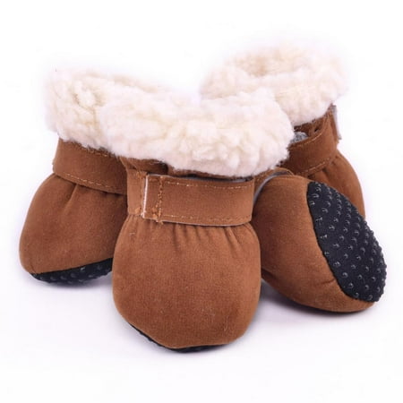 Warm Small Dog Snow Boots Waterproof Suede Puppy Cat Booties Anti-Skid Pet Winter Shoes