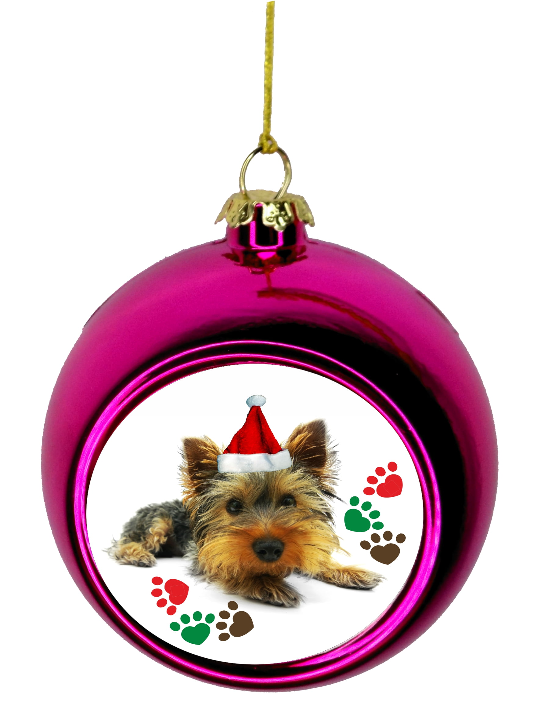 Ornament Yorkie Yorkshire  Terrier in a Santa Claus Hat 