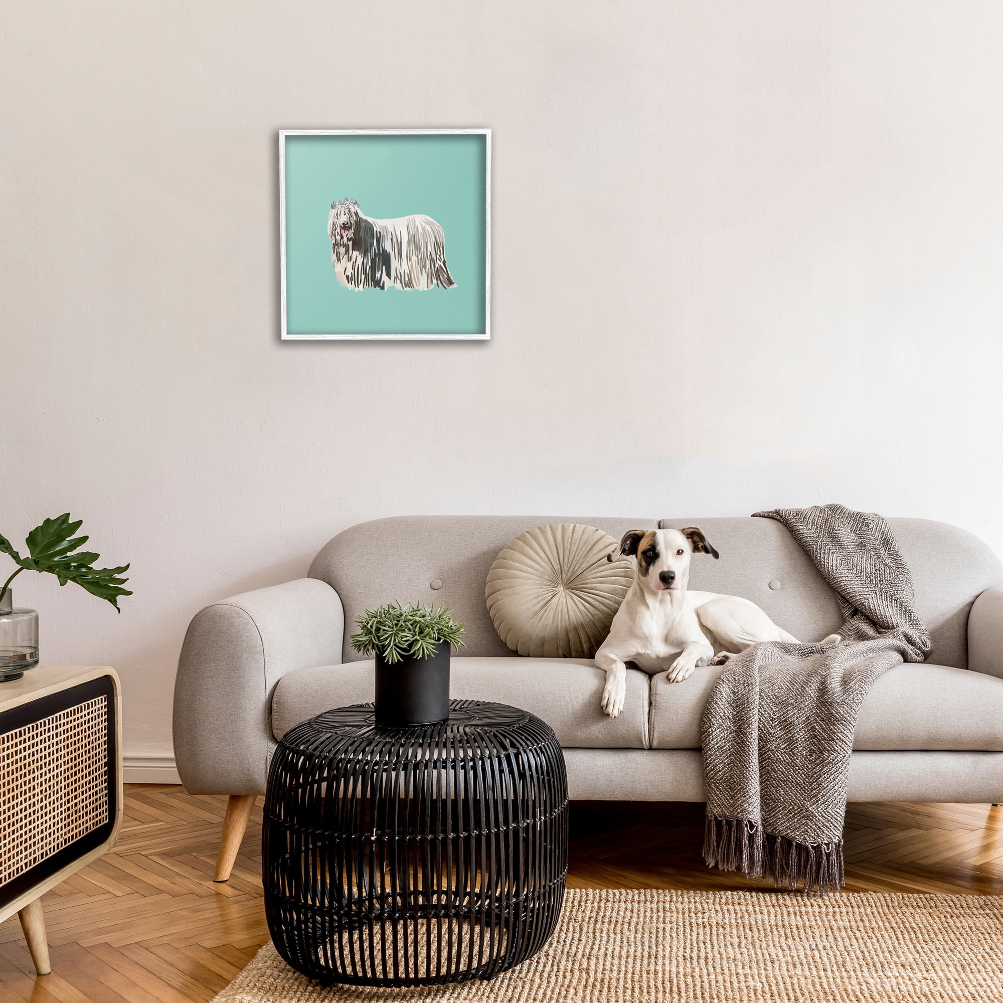 Stupell Industries Long Haired Dog in Crown Animals & Insects Painting White Framed Art Print Wall Art, 24 x 24