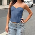 thumbnail image 2 of KHONTS Women's Y2k Bustier Corset Tops Going out Overbust Corset Tops Strapless Lace up Mesh Bustier Tops Light Blue S, 2 of 8