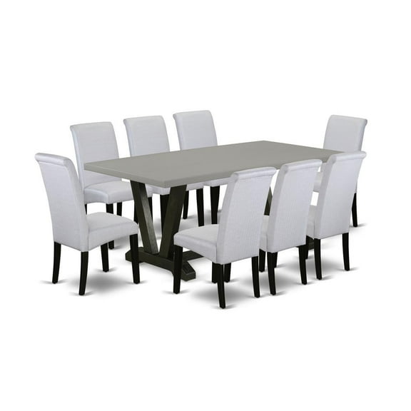 East West Furniture V697BA105-9 9-Pc Dining Table Set - 8 Parson Dining Room Chairs and 1 Modern Rectangular Cement Breakfast Table Top with High Chair Back - Wire Brushed Black Finish