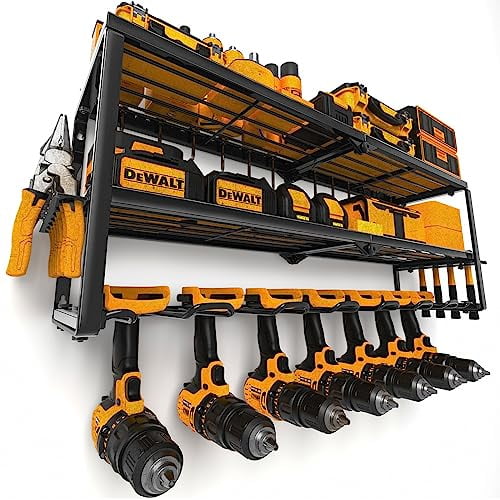 Power Tool Organizer for Tool Storage, Drill Holder Wall Mount with Charging Station, Tool Organizers and Storage Rack for Garage Organization, Heavy Duty Metal Tool Shelf with Battery Holder