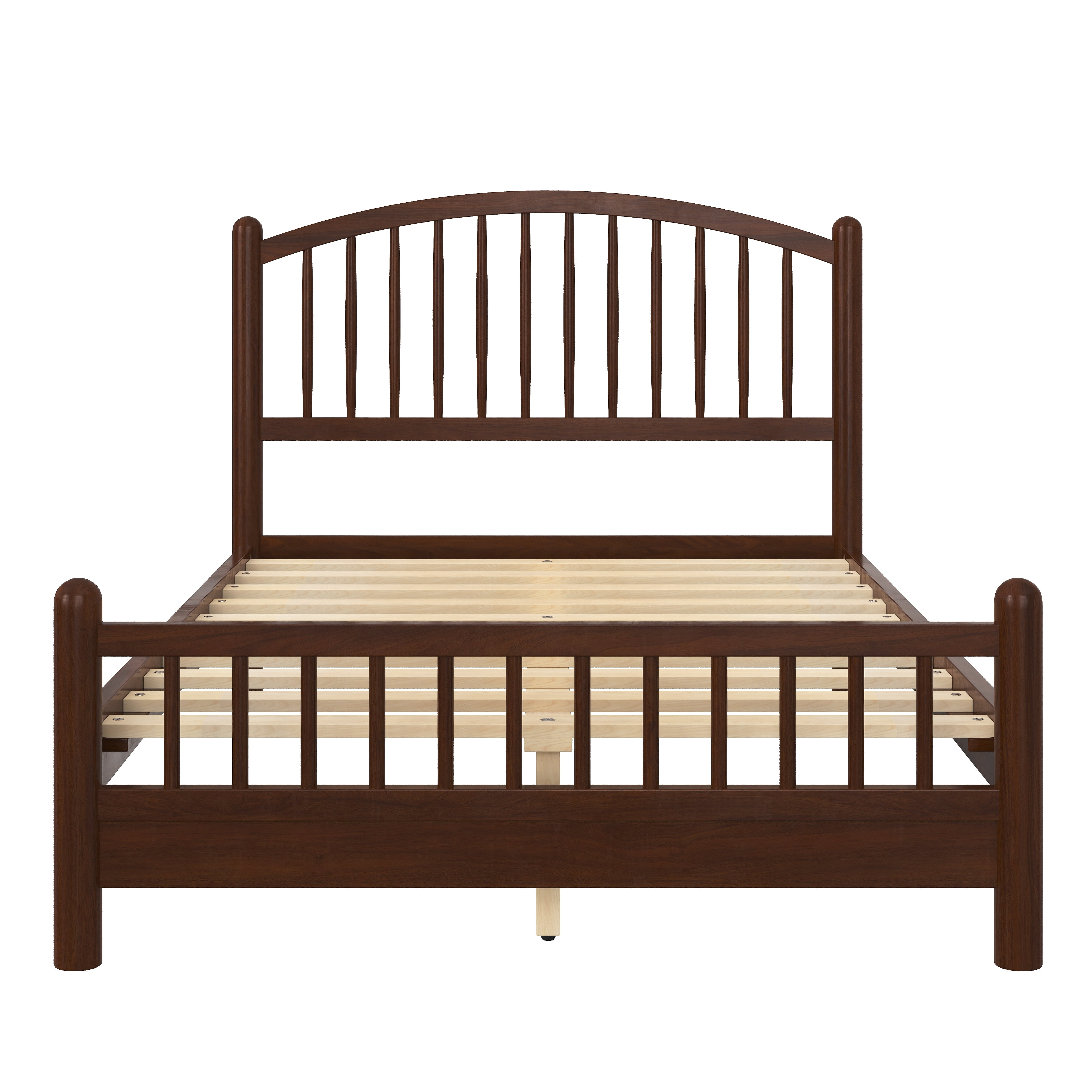 Euroco Full Size Wood Platform Bed with Arched Headboard, No Box Spring Needed, Espresso