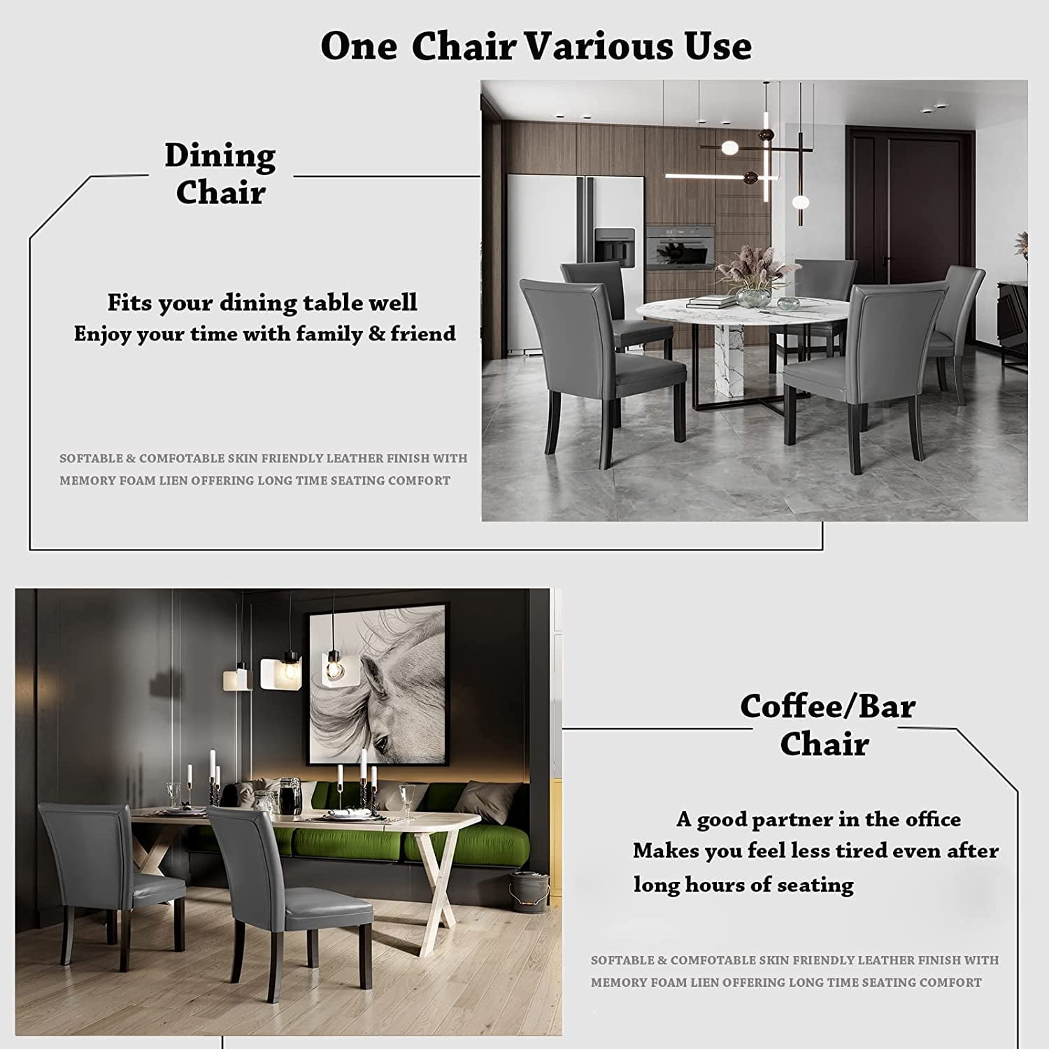 Jesonvid Faux Leather and Solid Wood Dining Side Chairs, Gray（Set of 6）
