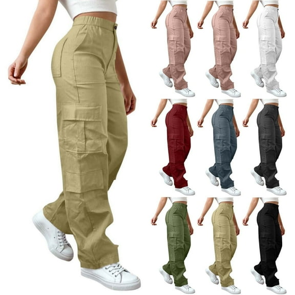 ATENAR Cargo Pants Women,Women Cargo Pants,Women's Cargo Pants,Butt Lifting,Comfort Fit,Solid,Polyester,Khaki,L