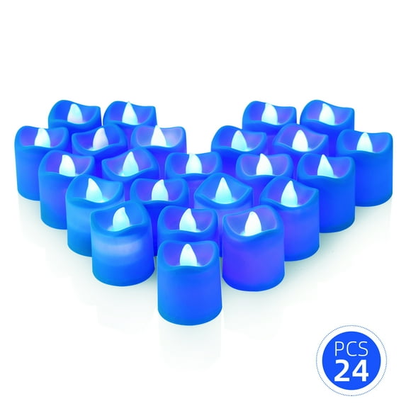 Simzone Blue LED Tea Lights,Flameless Candles with Flickering Green Light,Battery Operated Green Lights for Saint Patrick's Day Christams Festival Decor,24 Packs