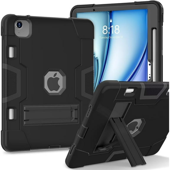 FIEWESEY Case for iPad Air 11-inch M2 [2024 6th Gen] Tablet Case Soft Silicone Rubber Had Back Shell Kids Friendly Built in Stand Pen Holder for iPad Air 11-inch M2 [2024 6th Gen] (Black/Black)