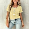 thumbnail image 2 of yillto Short Sleeve Tee for Girls Round Neck Shirts Bow Ruffle Sleeve Summer Cute Tops 3-14 Years, 2 of 7