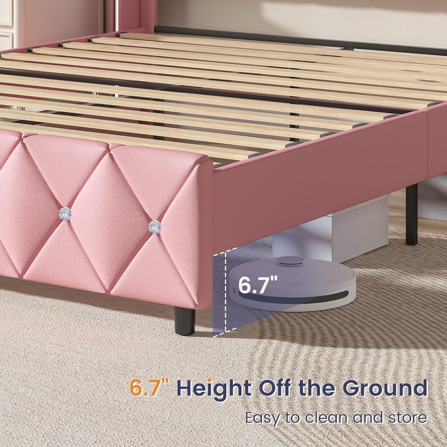 DreamCurship Queen Size Bed Frame, Pink Queen Bed Frame with Headboard and Footboard, Modern Upholstered Bed Frame, Pink